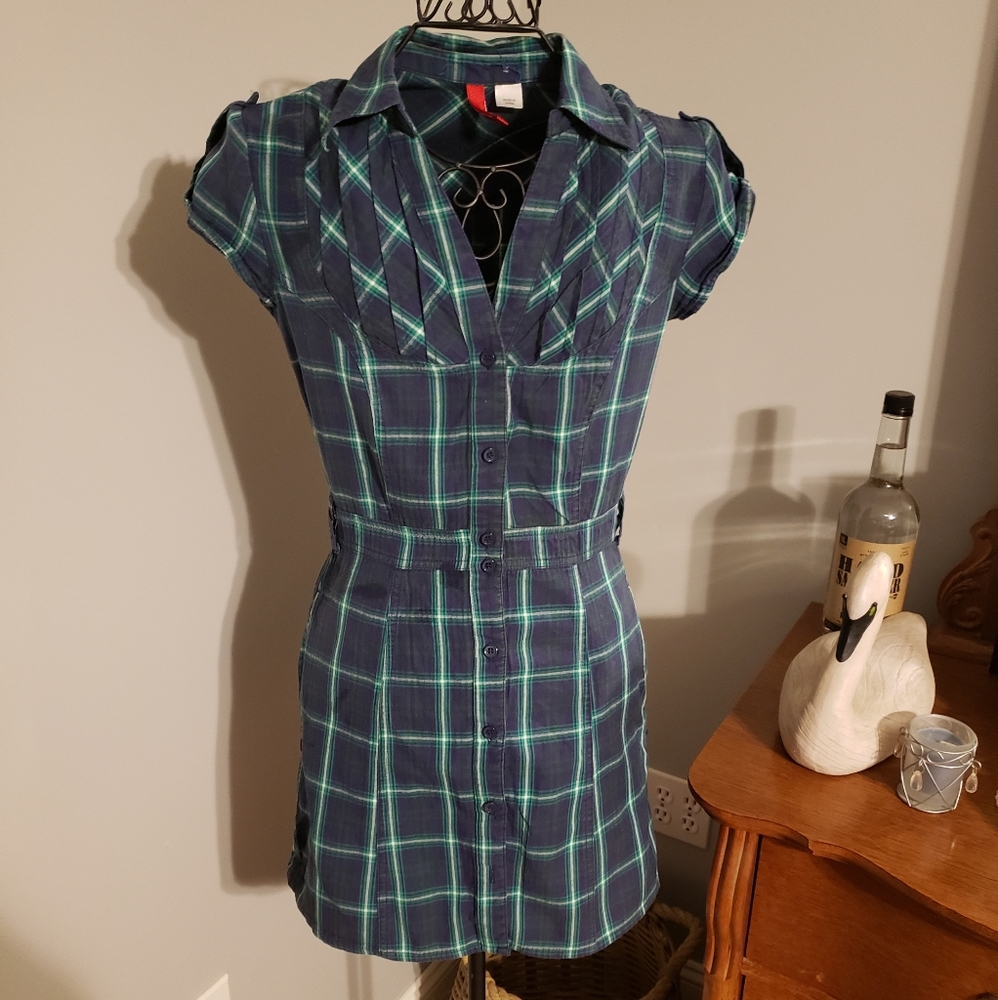 !!SALE!! Blue/Green Plaid button down dress